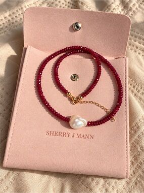Sherry J Mann Ruby & Baroque Pearl Necklace